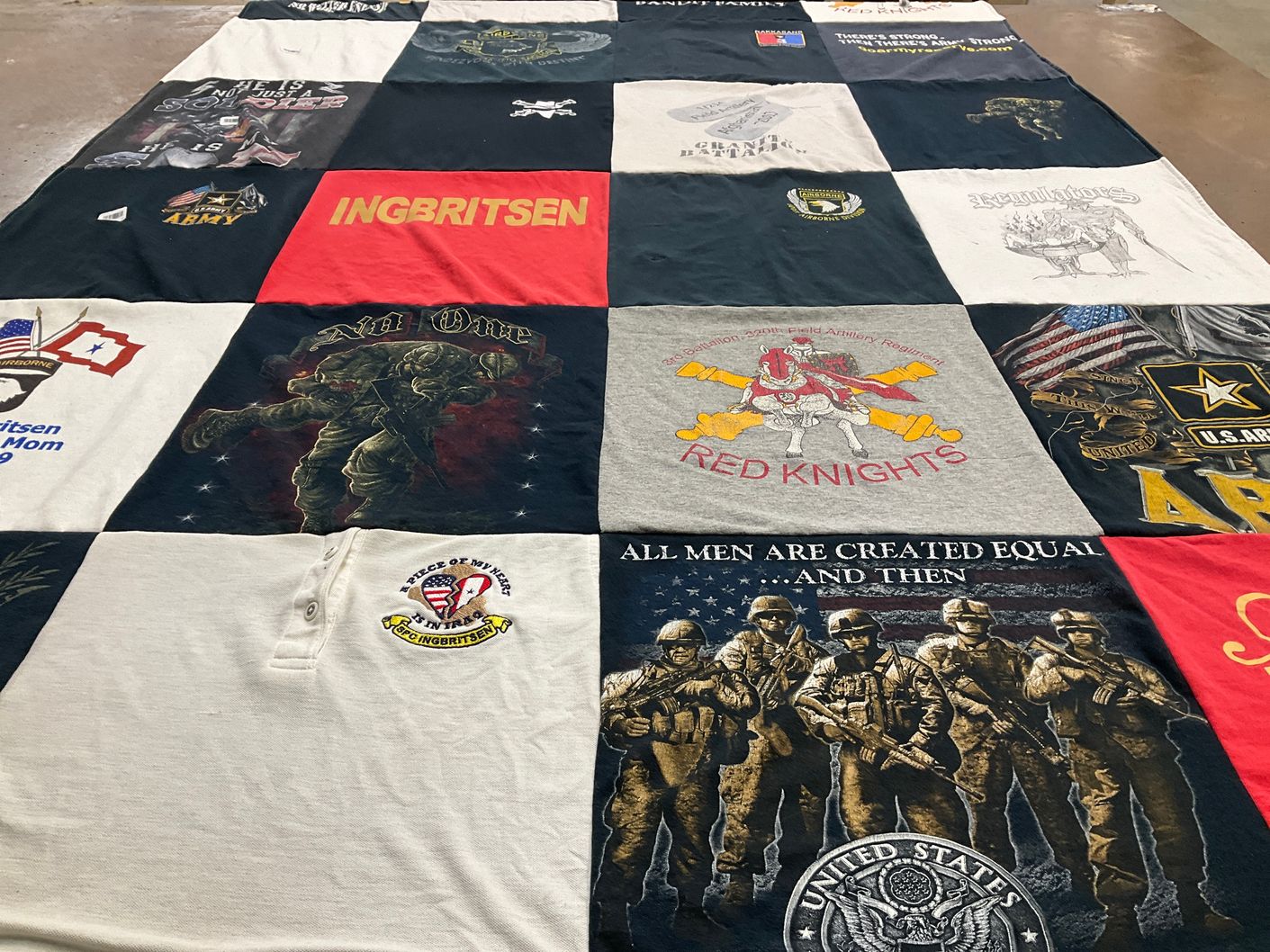 T-shirt quilt with military, history themes by sherry from FL