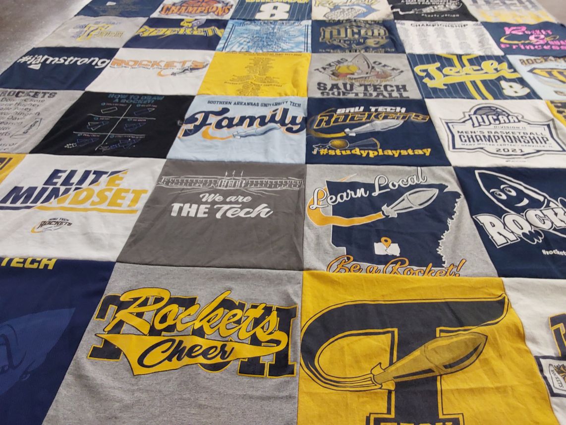 T-shirt quilt featuring southern arkansas university tech rockets by Stephanie from TX
