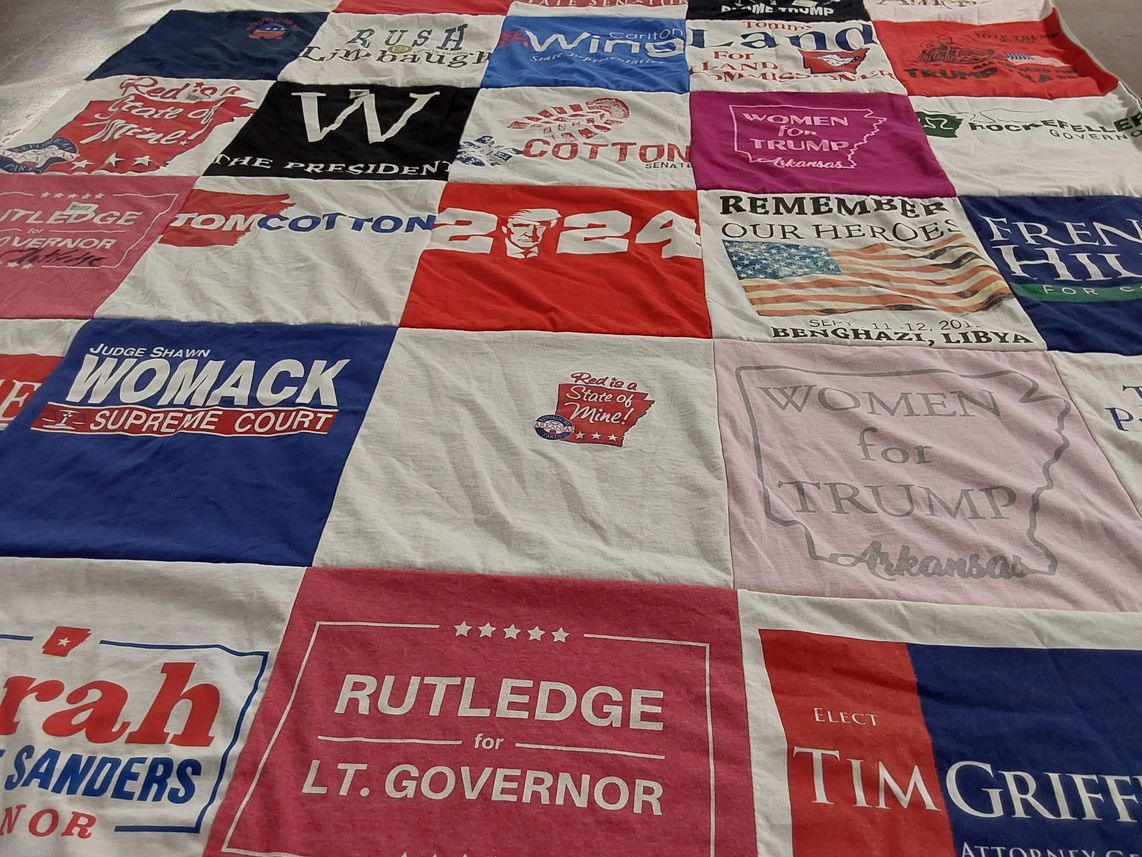 T-shirt quilt with politics, elections themes by Bettye from AR