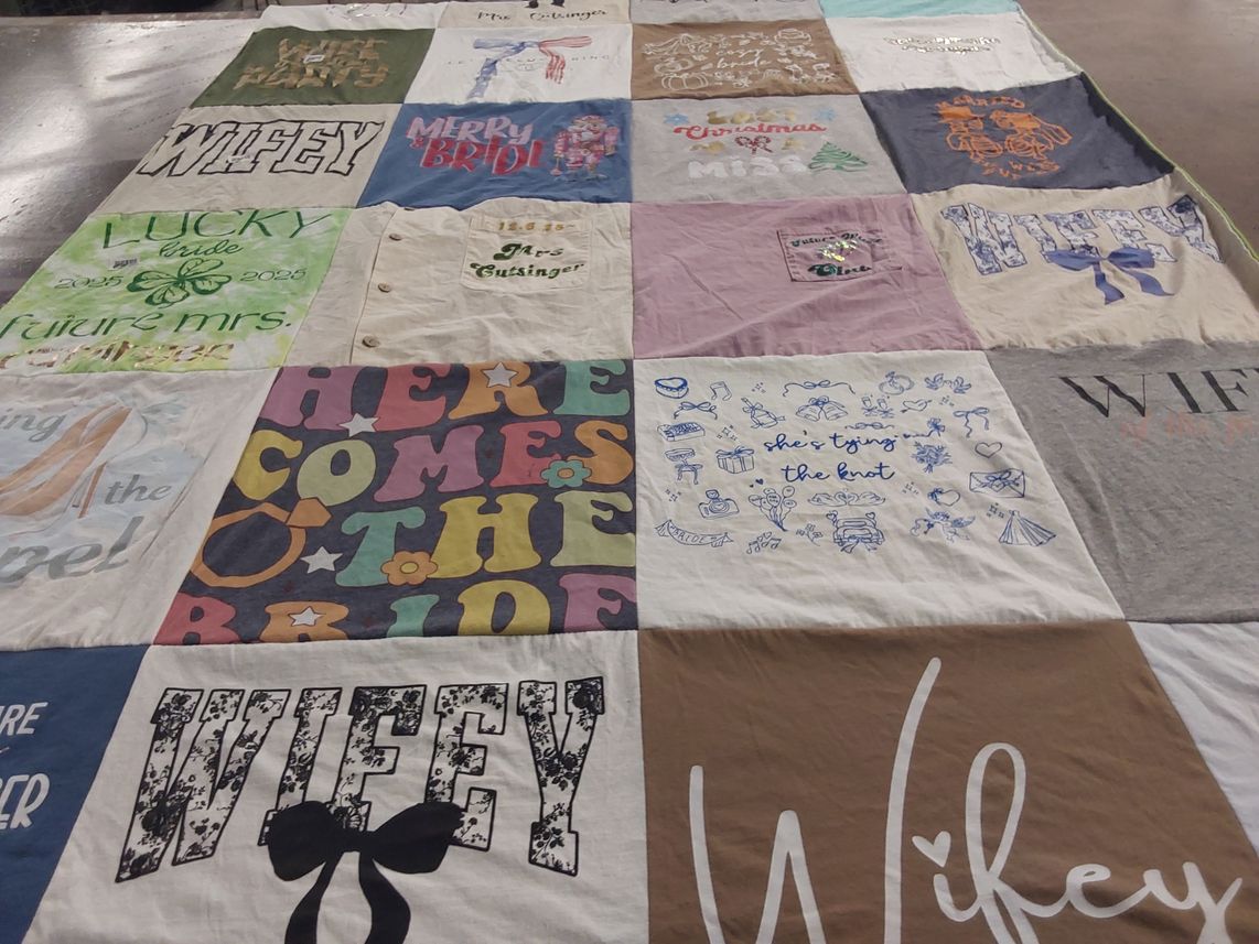 T-shirt quilt with weddings, marriage themes by William from IN