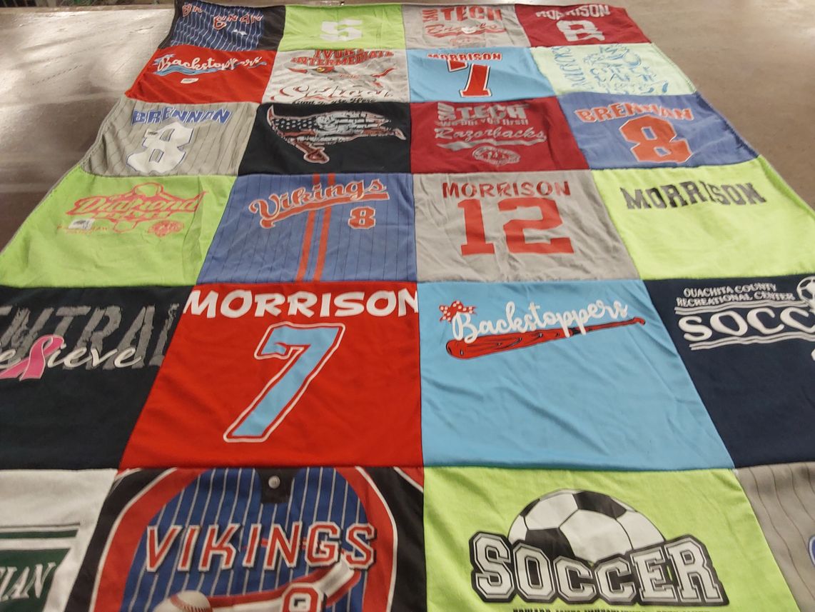 T-shirt quilt featuring davenport soccer team, vikings baseball team by Stephanie from TX