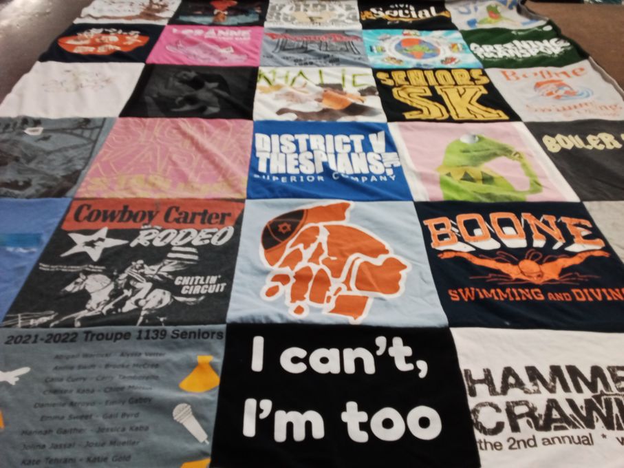 T-shirt quilt from boone high school by Katie from VA
