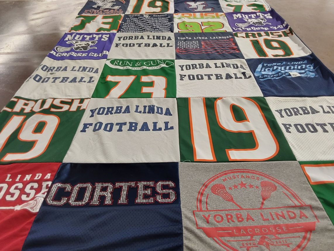 T-shirt quilt featuring yorba linda lacrosse, yorba linda football by Julie  from CA