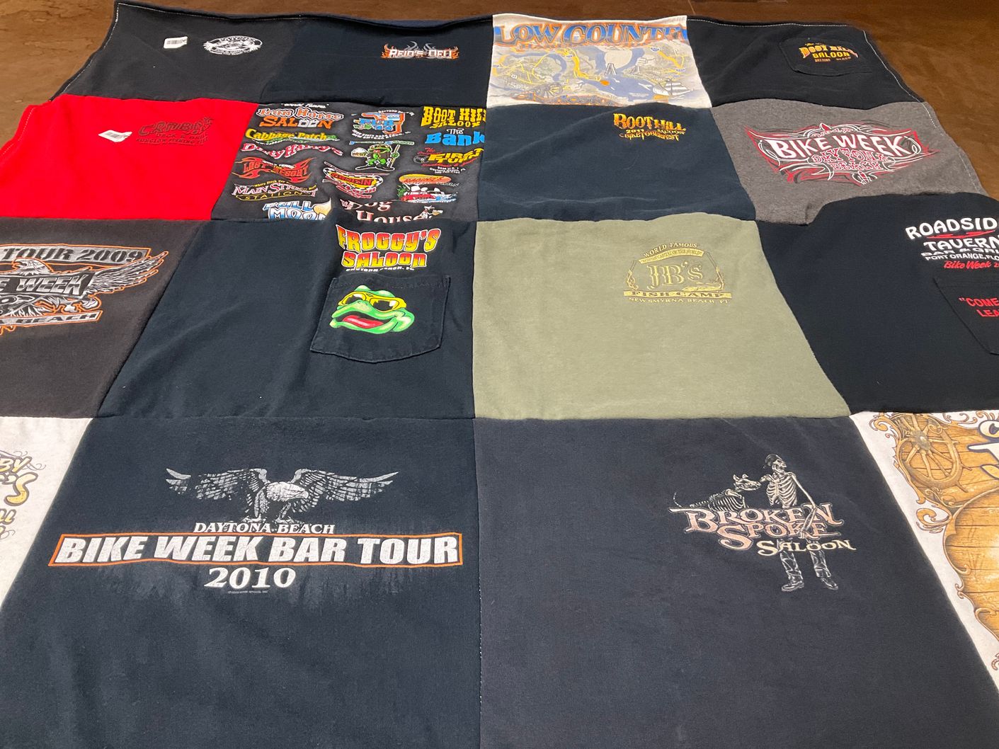 T-shirt quilt with motorcycles, biking themes by Michele from FL