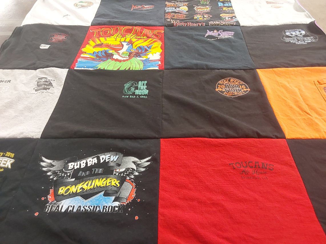 T-shirt quilt with music, food themes by Michele from FL