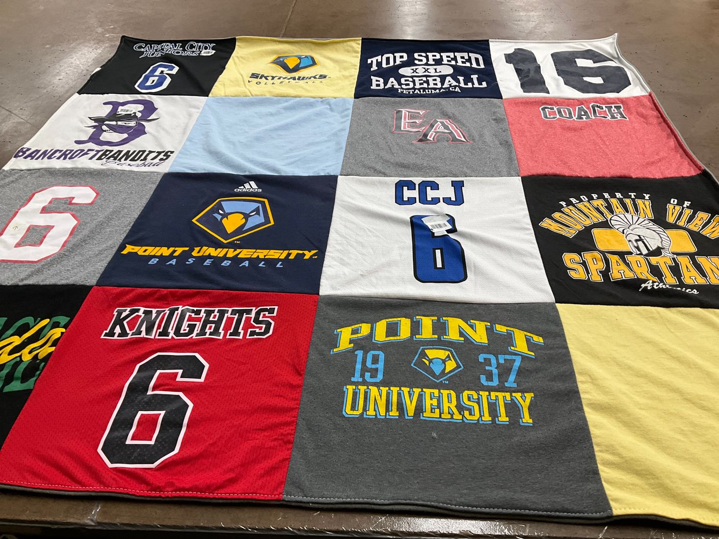 T-shirt quilt featuring mountain view spartans, bankcroft bandits by Sheila from OR