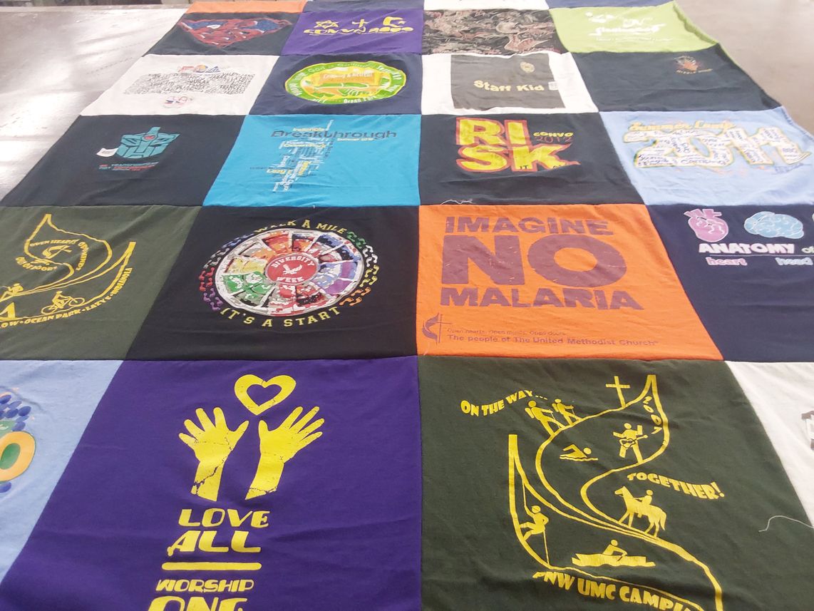 T-shirt quilt with health, community themes by Kristine from WA