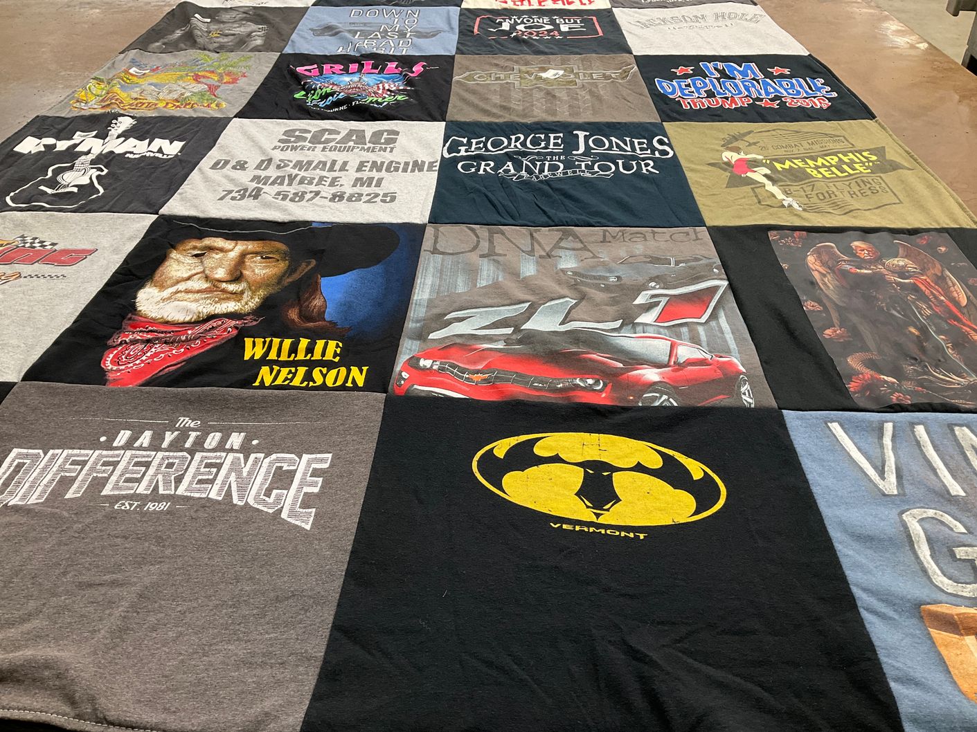 T-shirt quilt with music, sports themes by Susan from TN