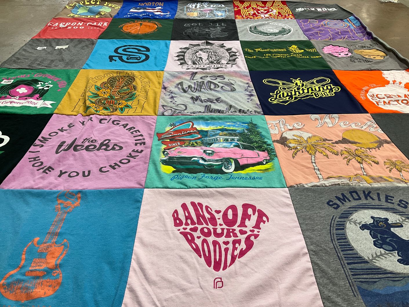 T-shirt quilt with music, smoking themes by Nicole from TN
