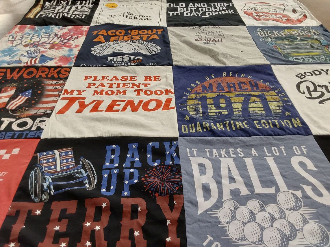 T-shirt quilt with food, celebrations themes by Candace from GA