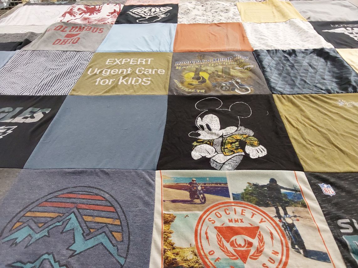 T-shirt quilt with children's healthcare, motorcycling themes by PAIGE from OH