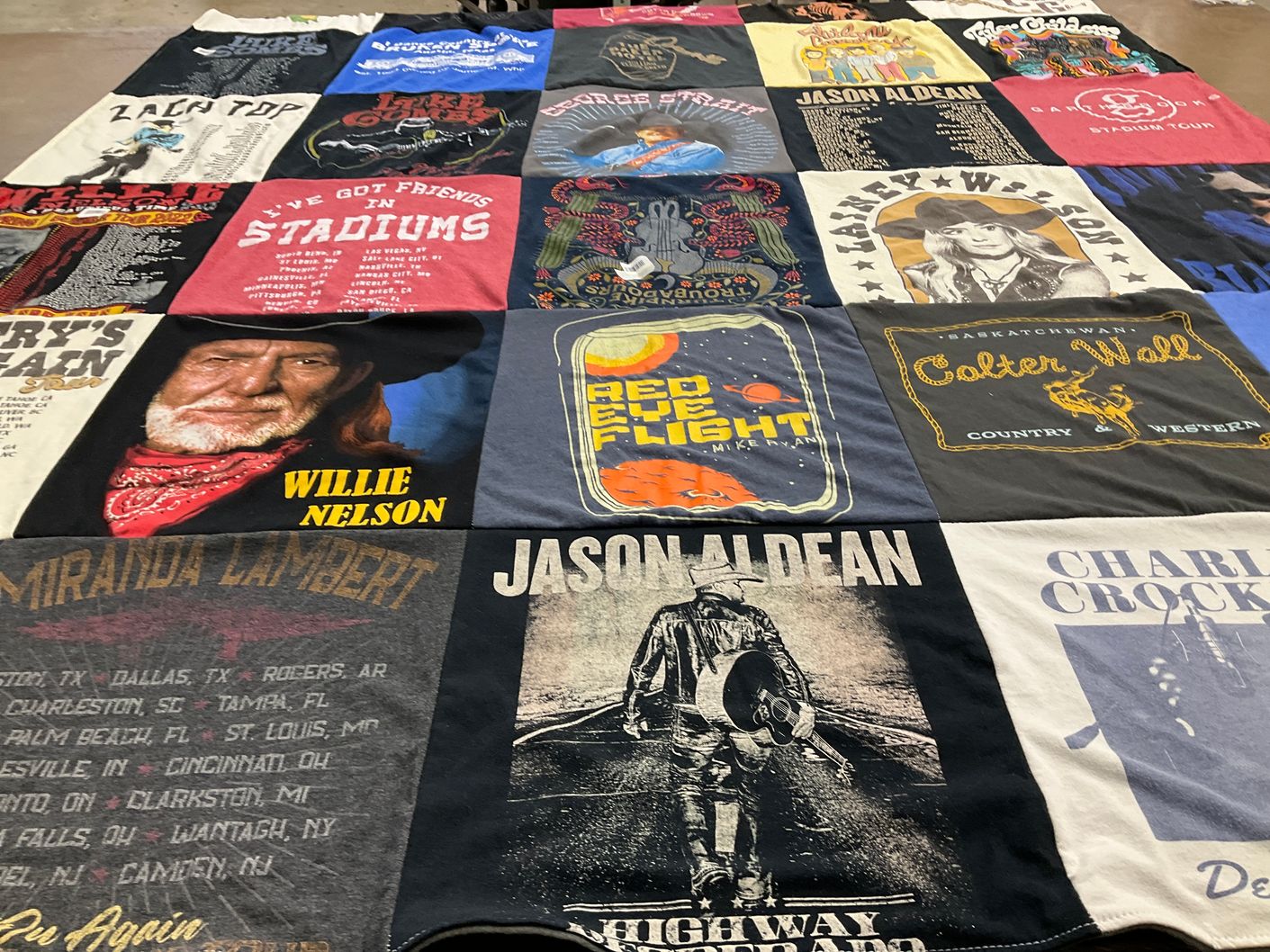 T-shirt quilt with country music, concerts themes by Mike from AR