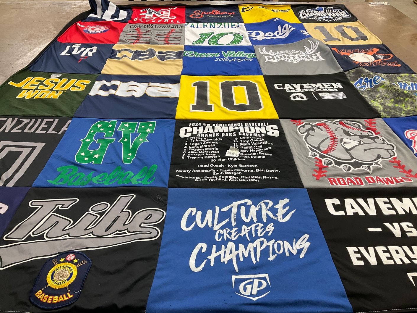 T-shirt quilt featuring cavemen baseball, road dawgs baseball by Gina from OR
