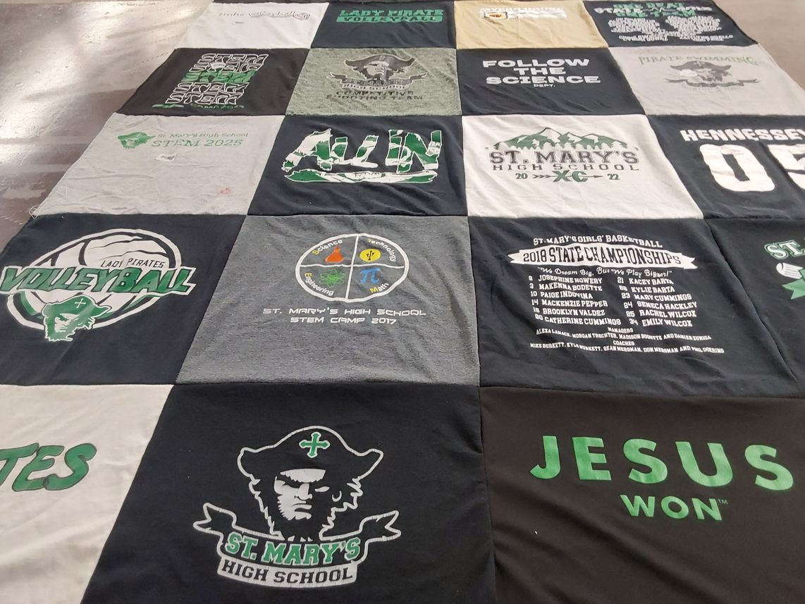 T-shirt quilt featuring lady pirates volleyball by Maxine from CO