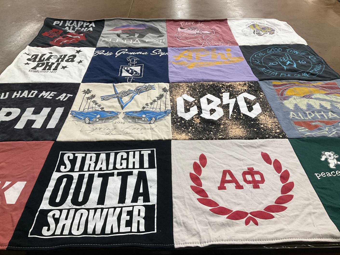 T-shirt quilt with greek life, fraternities themes by Tyler from SC