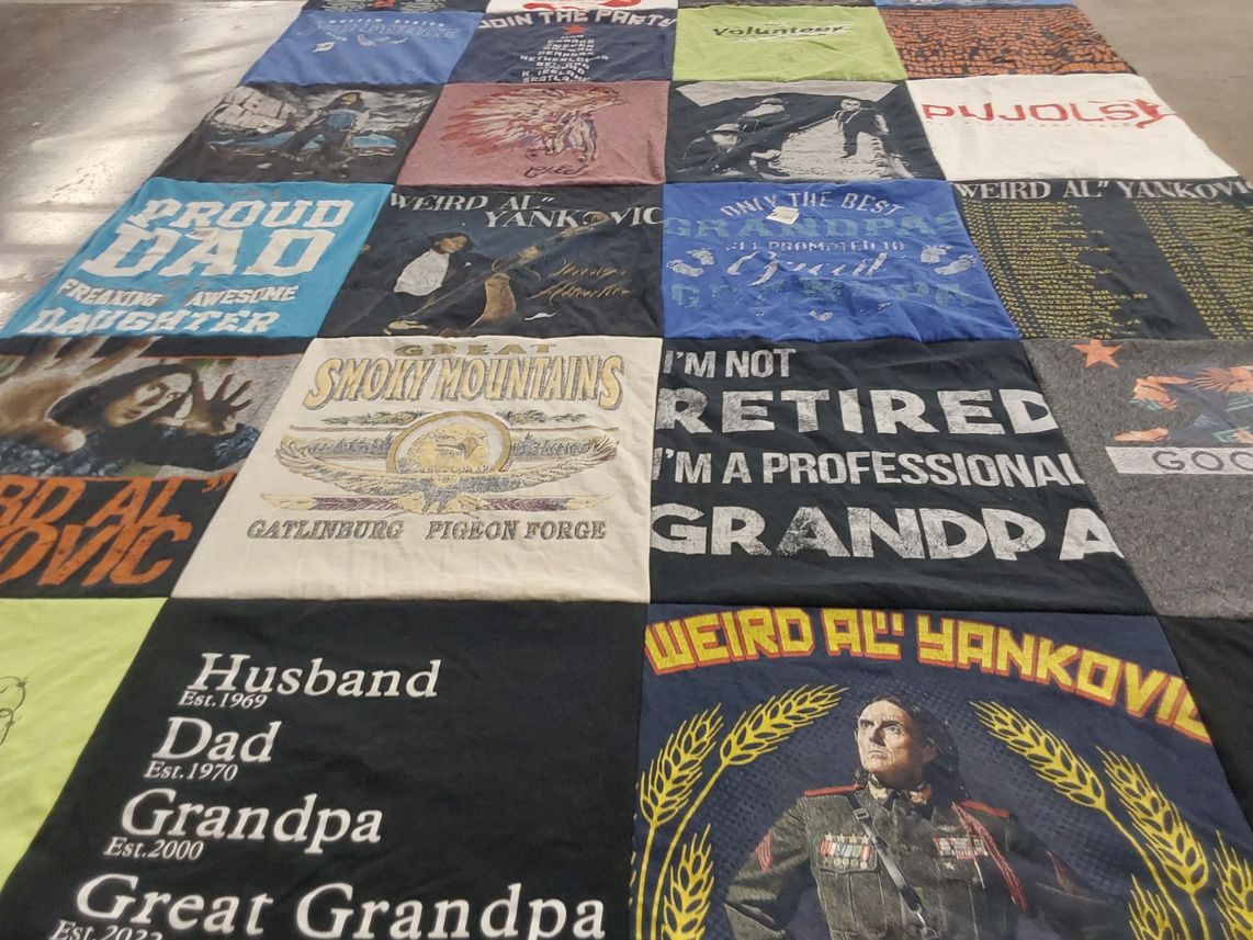 T-shirt quilt with music, family themes by Joan from IL