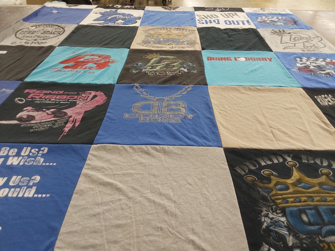 T-shirt quilt with motorcycles, community themes by Shari from AL