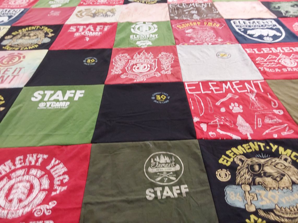 T-shirt quilt with camps, outdoors themes by BigJoe from CA