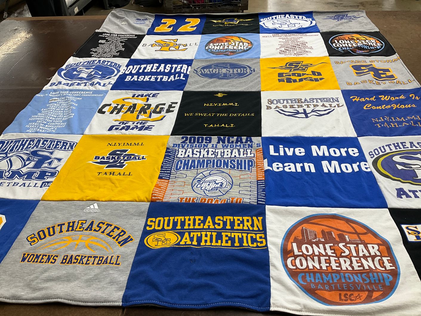 T-shirt quilt featuring southeastern oklahoma state university women's basketball, southeastern oklahoma state university men's basketball by Kathy from TX