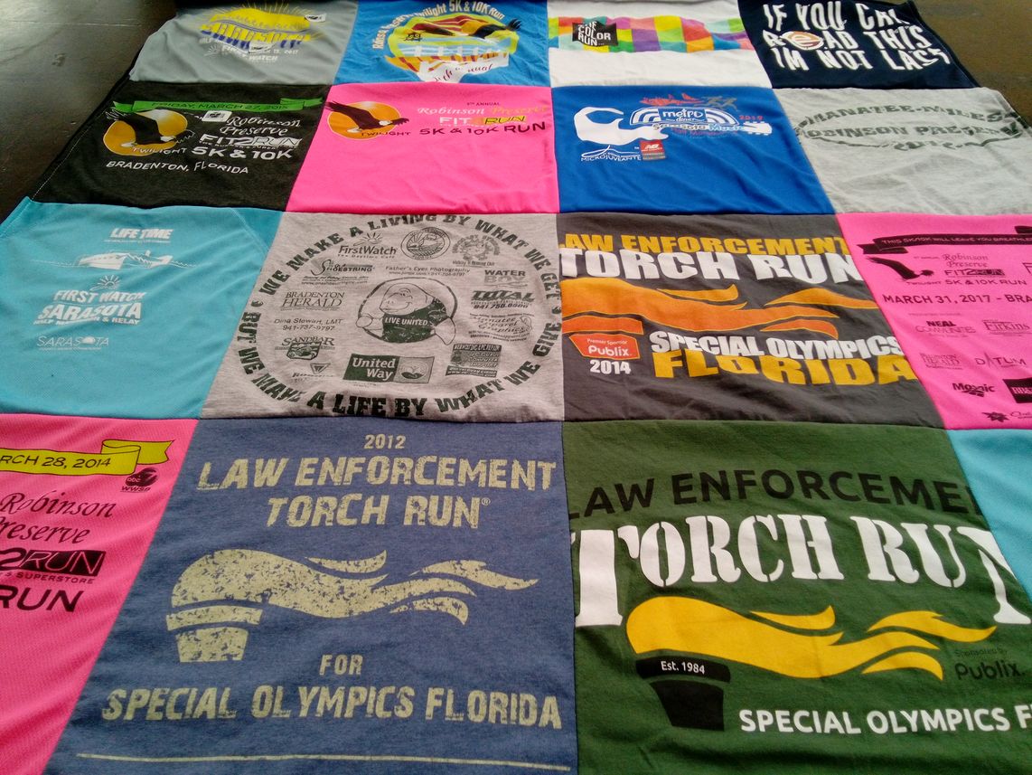 T-shirt quilt with running, special olympics themes by Dawn from FL