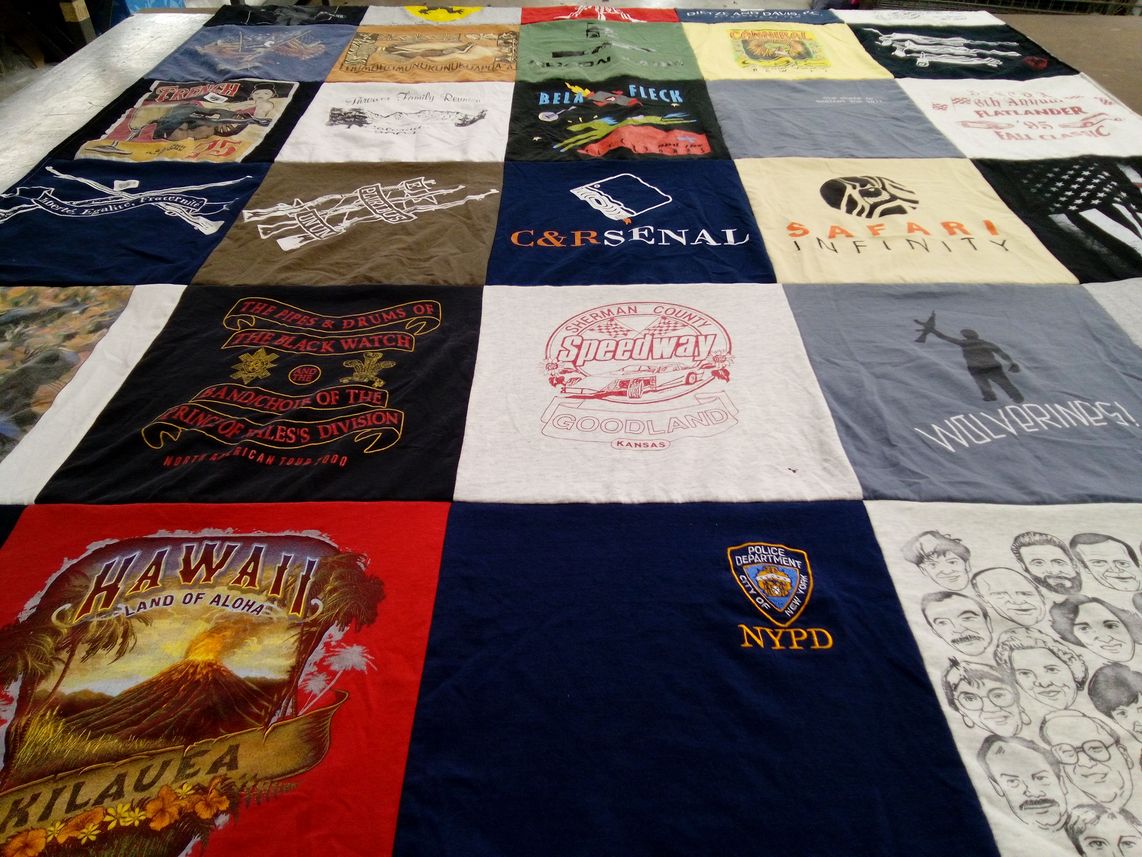 T-shirt quilt with music, travel themes by David from CO