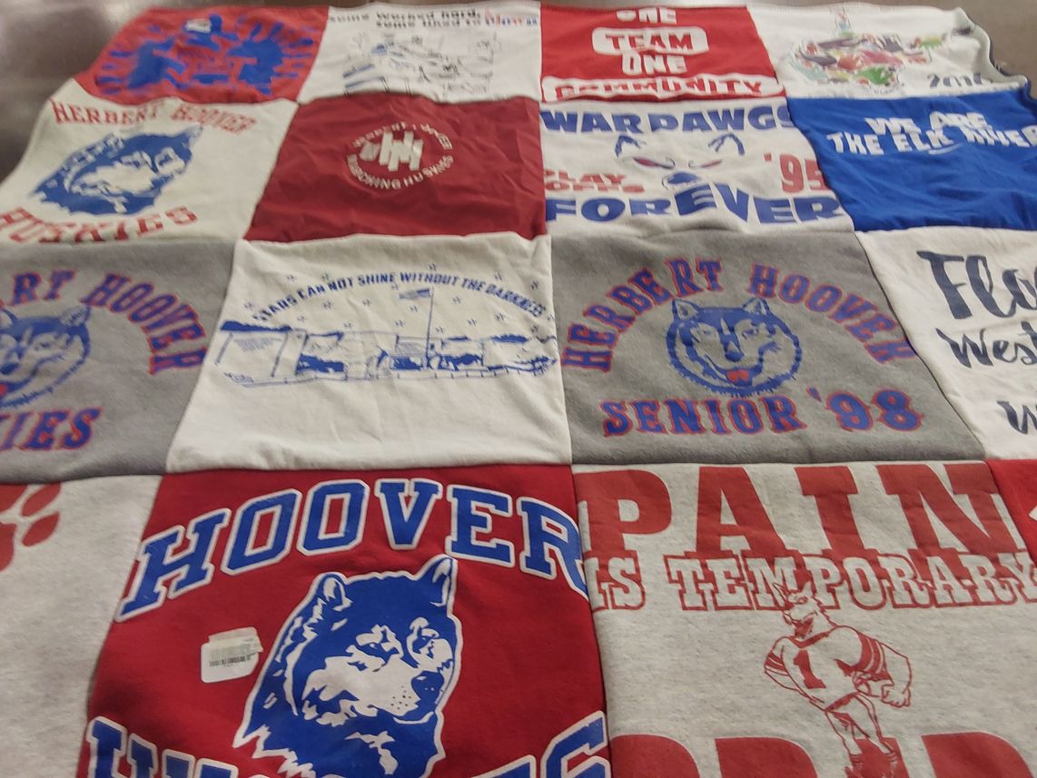 T-shirt quilt featuring herbert hoover huskies by Brandy from VA