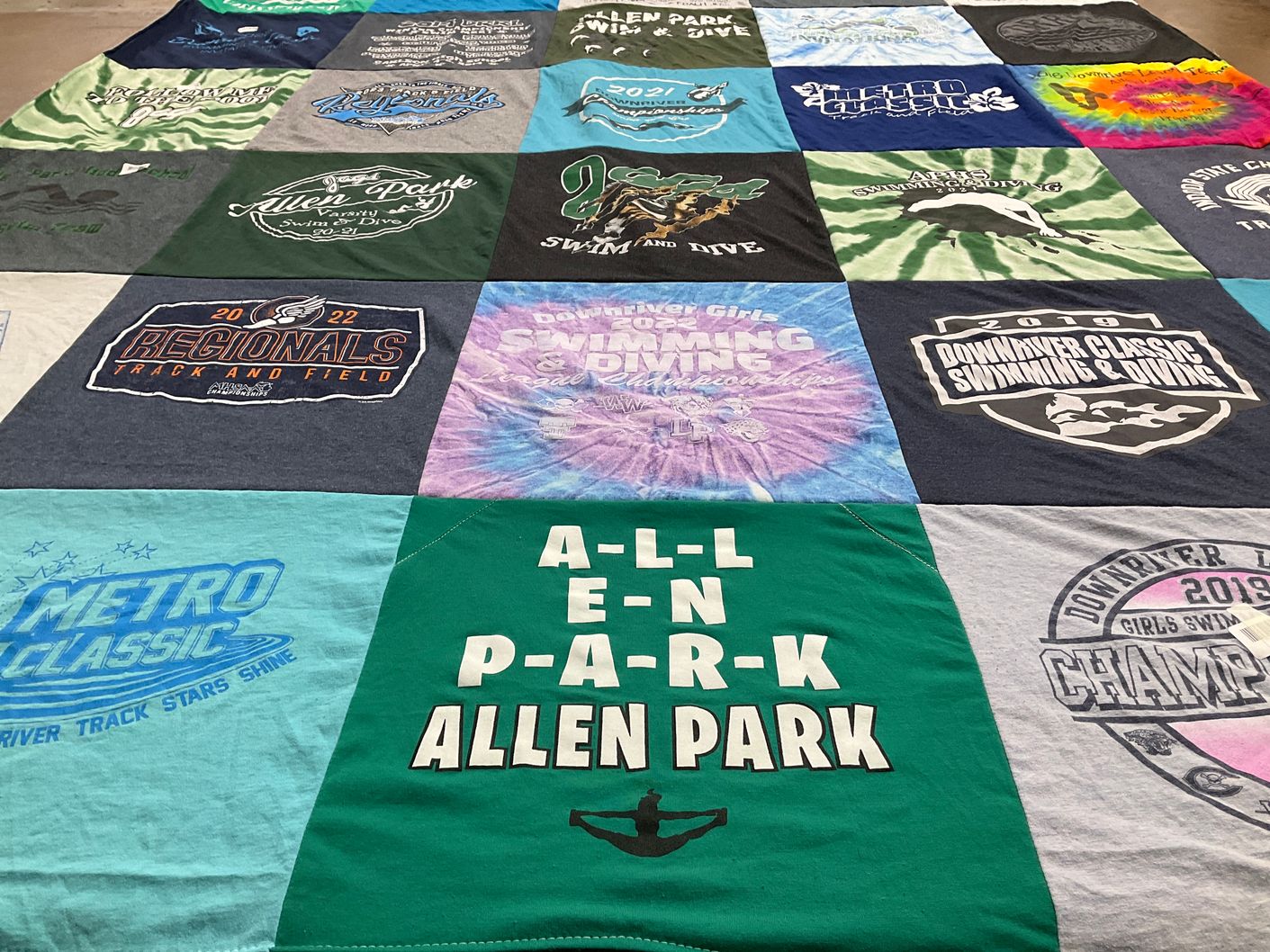 T-shirt quilt featuring allen park swimming and diving team by Aimee from MI