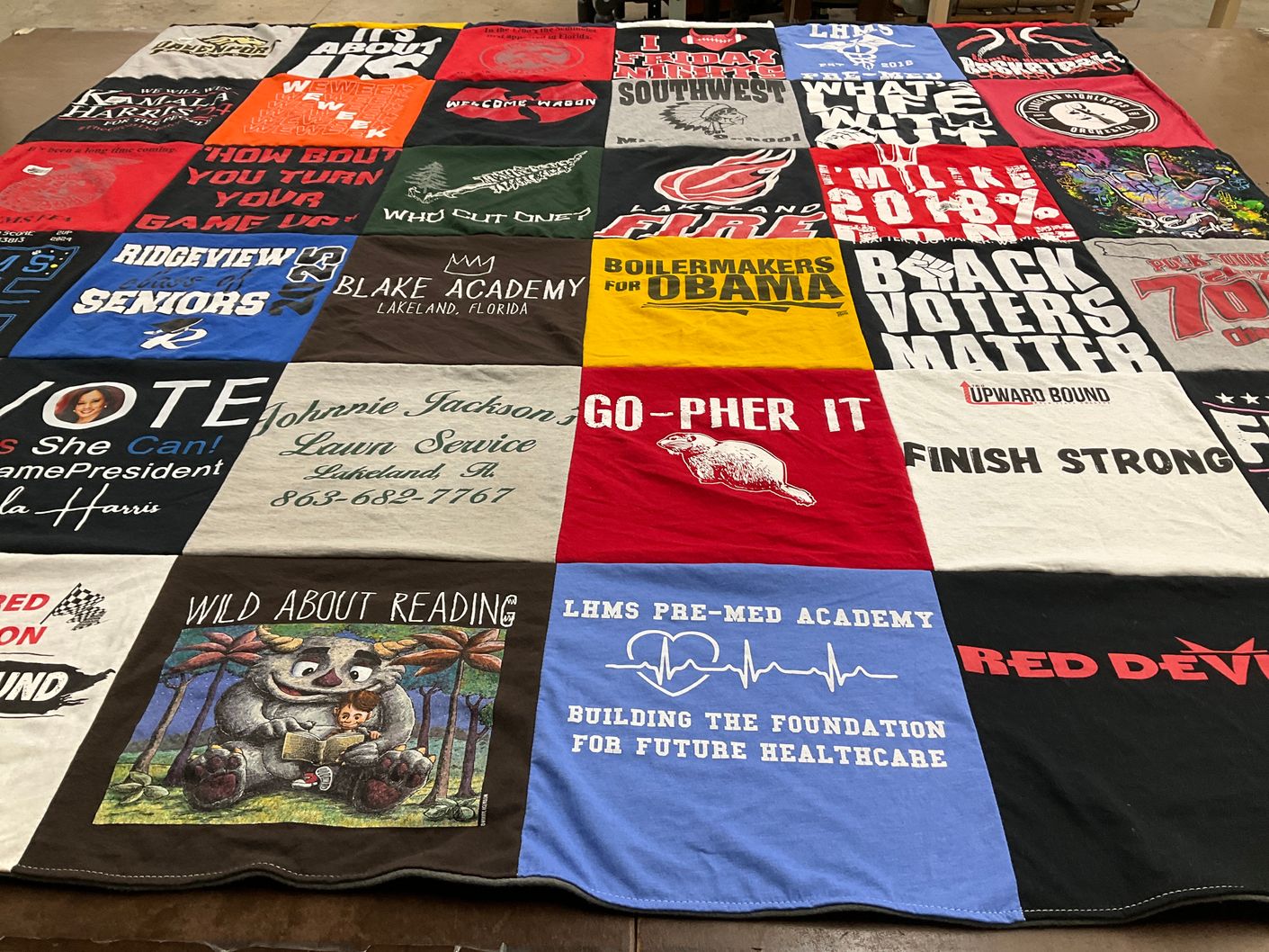 T-shirt quilt from ridgeview high school, blake academy by Sybille from FL