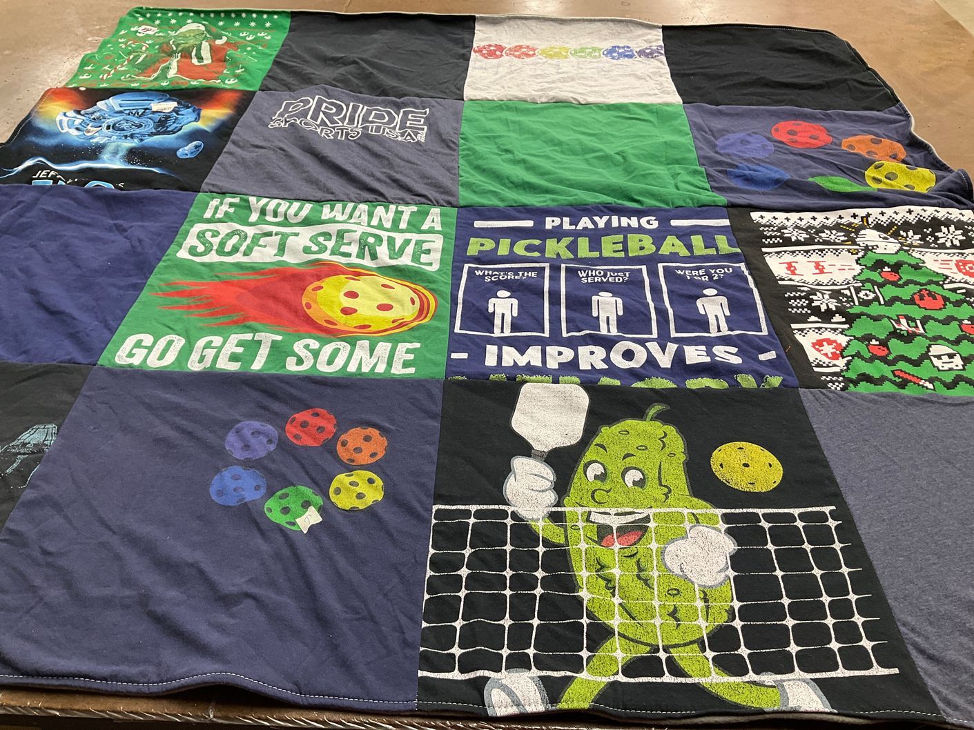 T-shirt quilt with pickleball, soft serve ice cream themes by Brian from CA