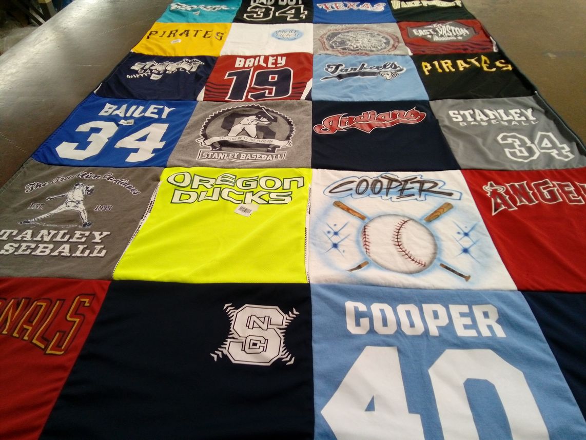 T-shirt quilt featuring oregon ducks, pittsburgh pirates by Kimberley from NC