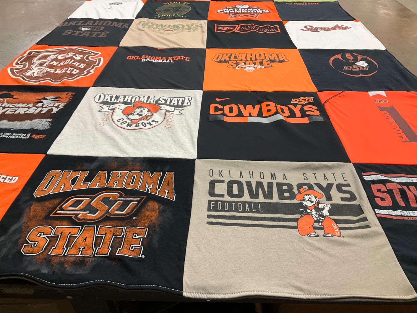 T-shirt quilt featuring oklahoma state cowboys by Hattie from OK