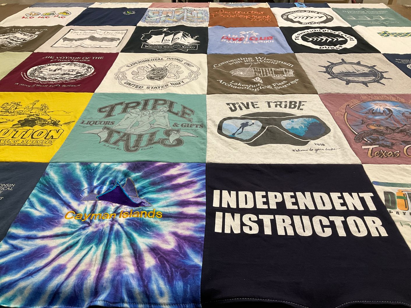 T-shirt quilt with scuba diving, marine life themes by Christa from MS