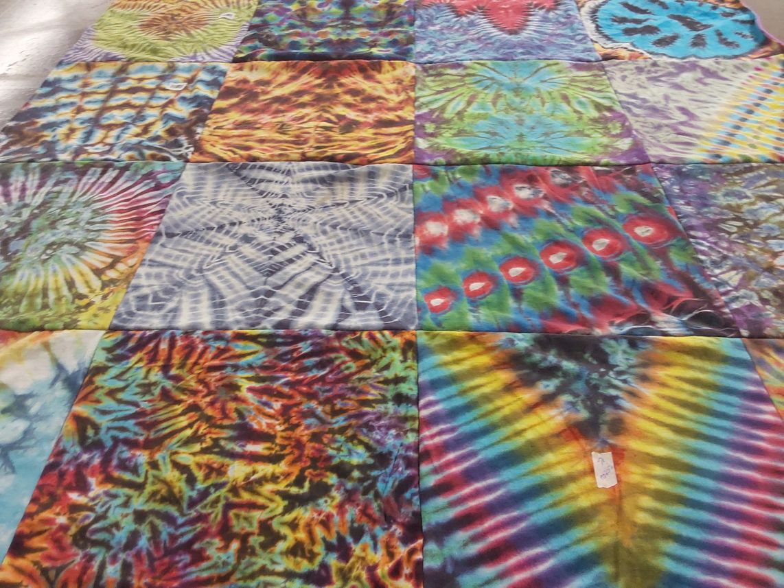 T-shirt quilt with tie dye, colorful patterns themes by Kathy from DC