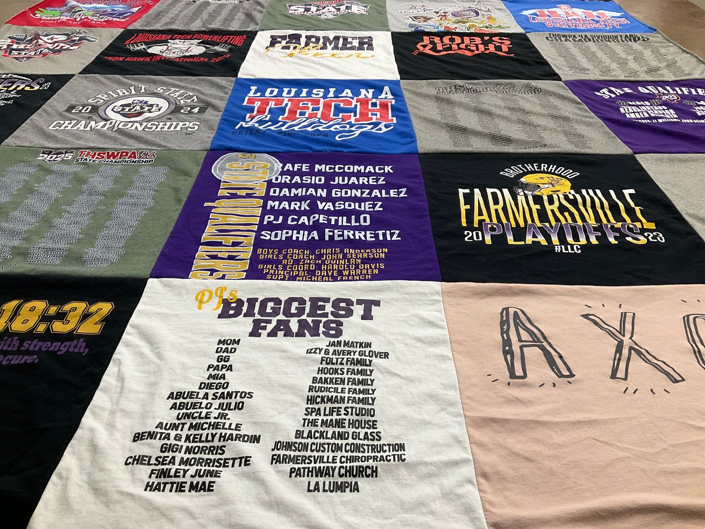 T-shirt quilt featuring farmersville high school by Ramona from TX