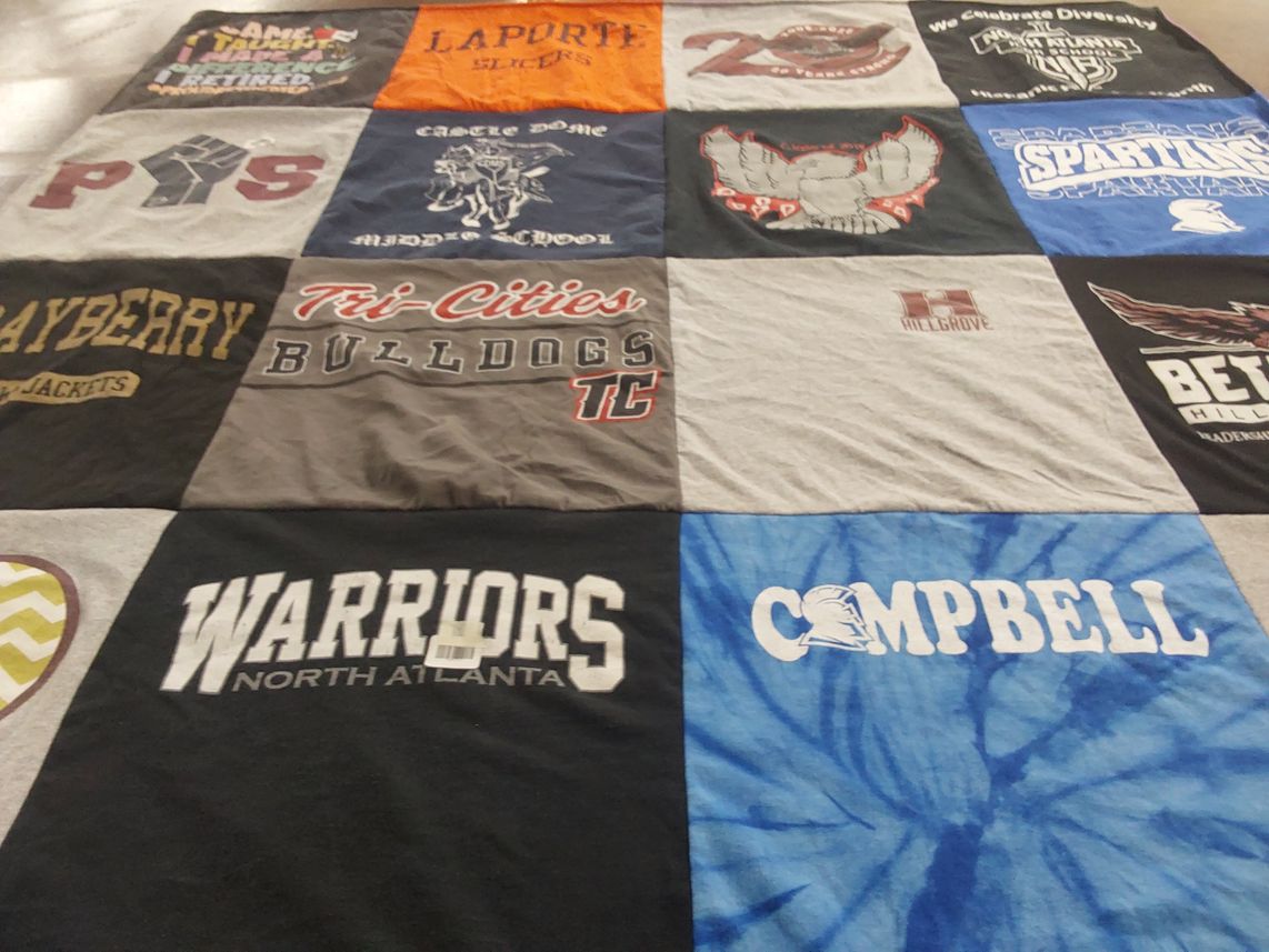 T-shirt quilt featuring north atlanta warriors, tri-cities bulldogs by Kimberly from GA