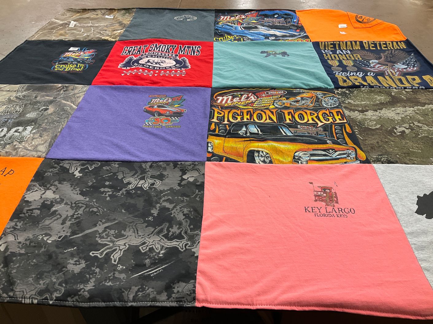 T-shirt quilt with cars, travel themes by Sharon from FL
