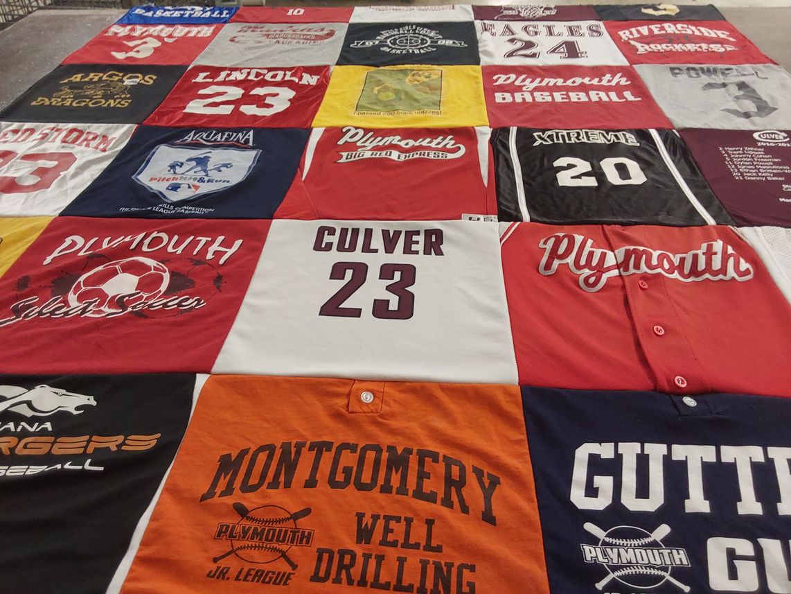 T-shirt quilt featuring plymouth baseball, plymouth soccer by Amy from IN