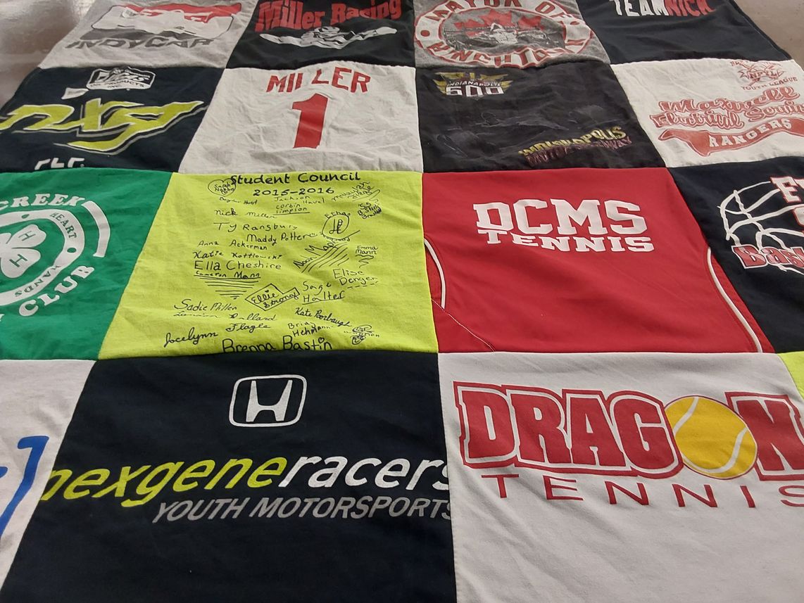 T-shirt quilt featuring dragons tennis, miller racing by Terri from IN