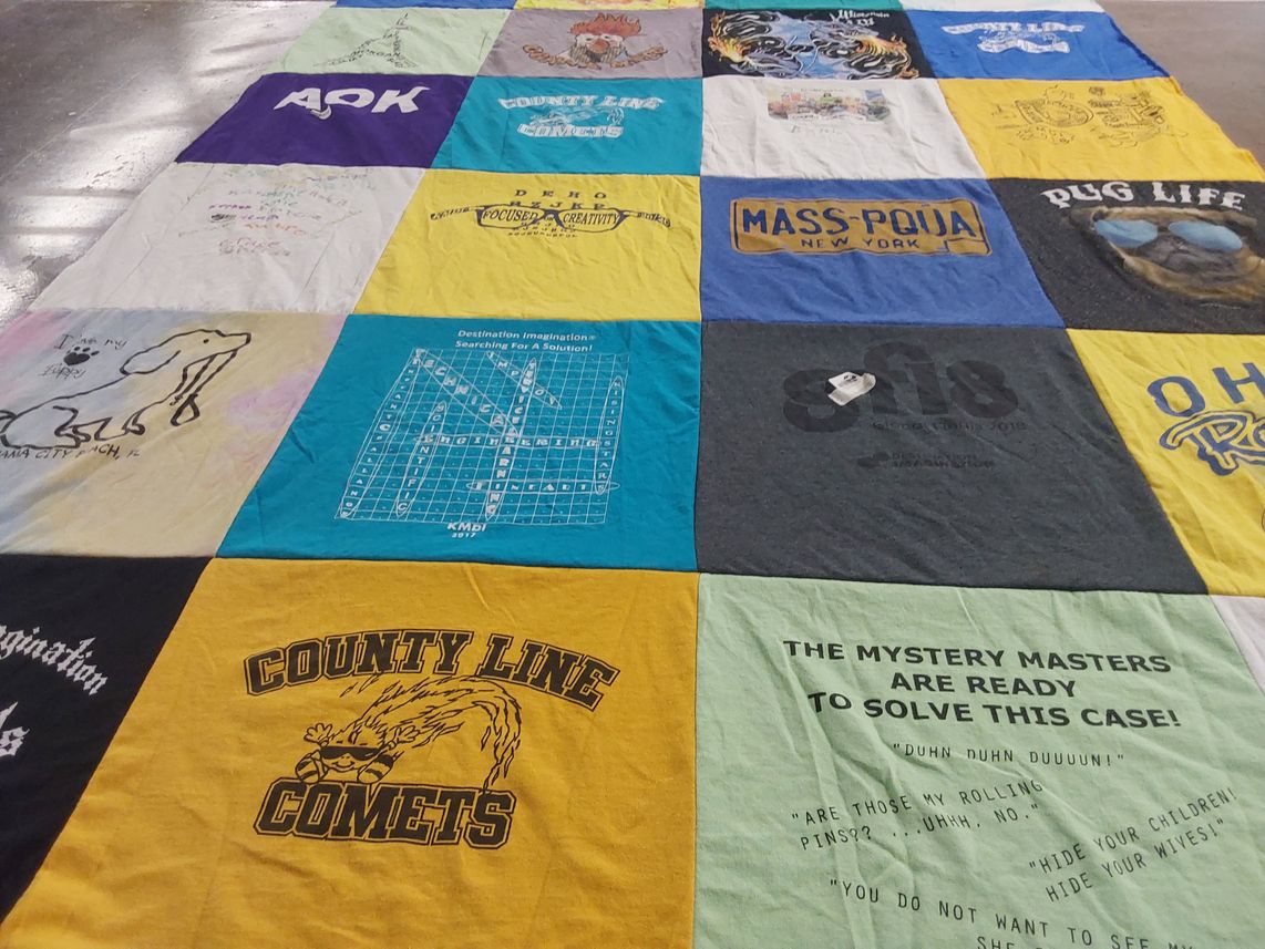 T-shirt quilt from county line comets by Leigh from WI
