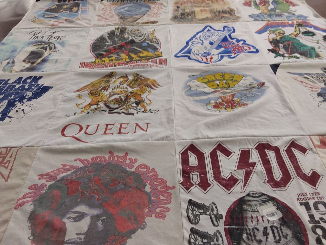 T-shirt quilt with music, rock themes by Edwin from FL