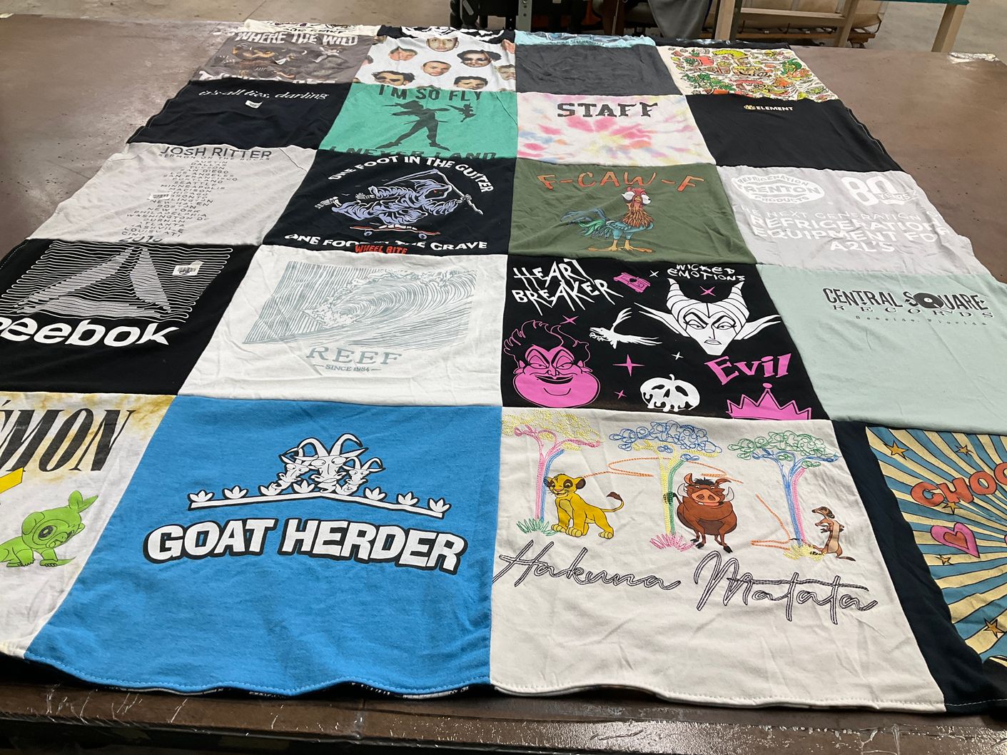 T-shirt quilt with music, movies themes by Alana from GA