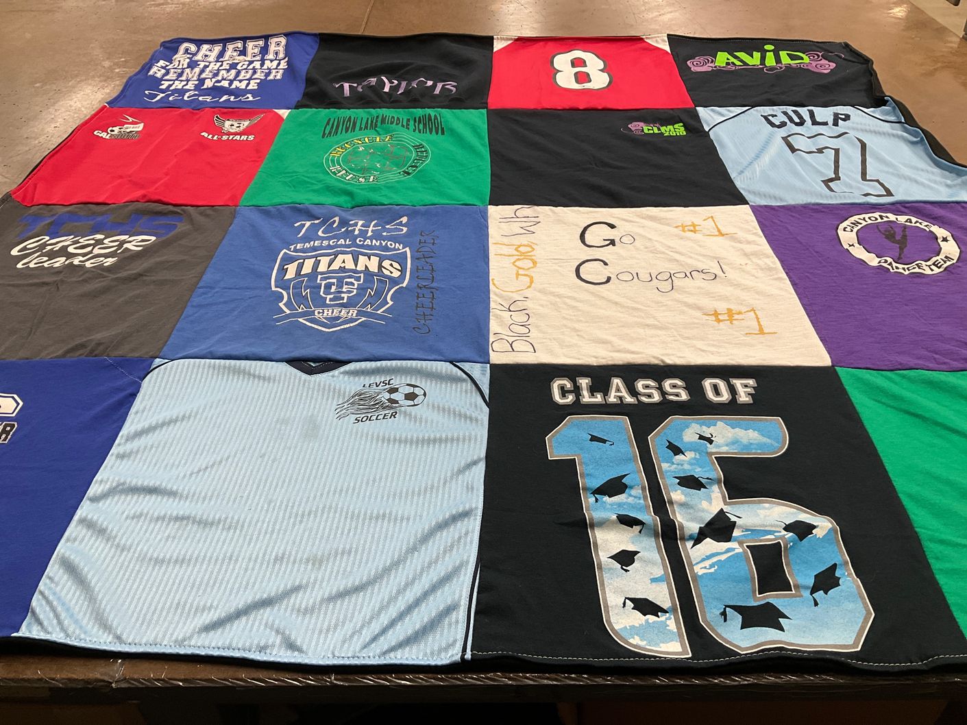 T-shirt quilt from temescal canyon high school, canyon lake middle school by Tamerin from CA