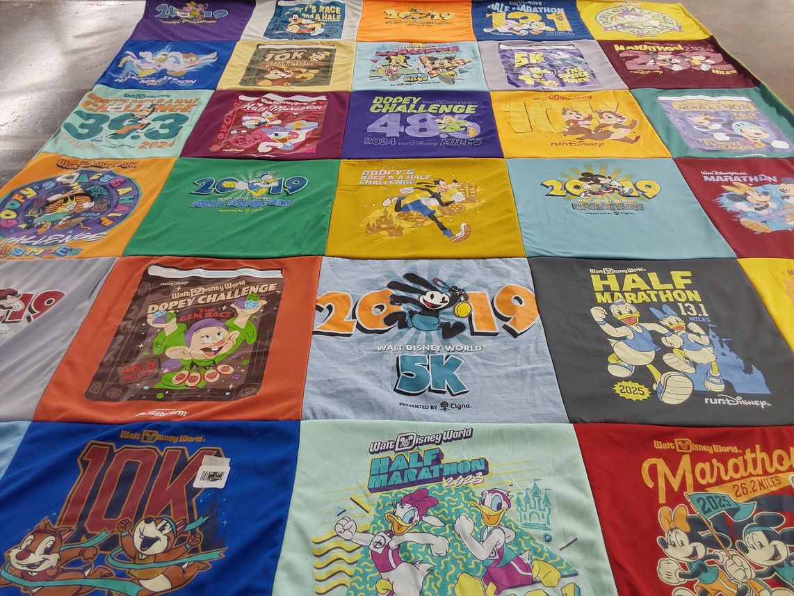 T-shirt quilt with running, fitness themes by Stefanie from PA