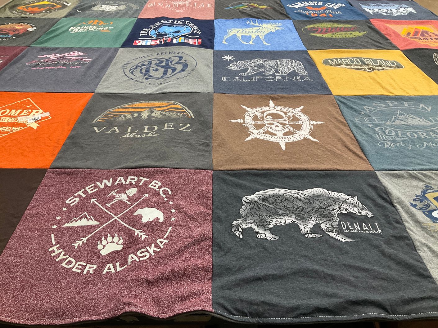 T-shirt quilt with outdoors, travel themes by Misty from FL