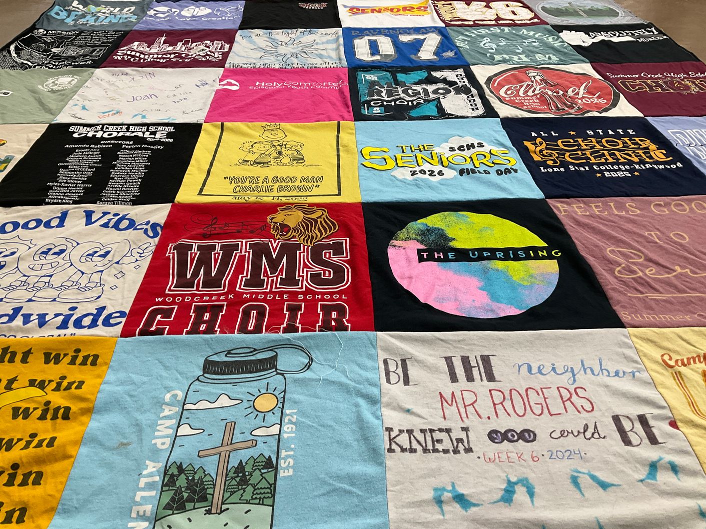 T-shirt quilt from woodcreek middle school, summer creek high school by Tessa from TX