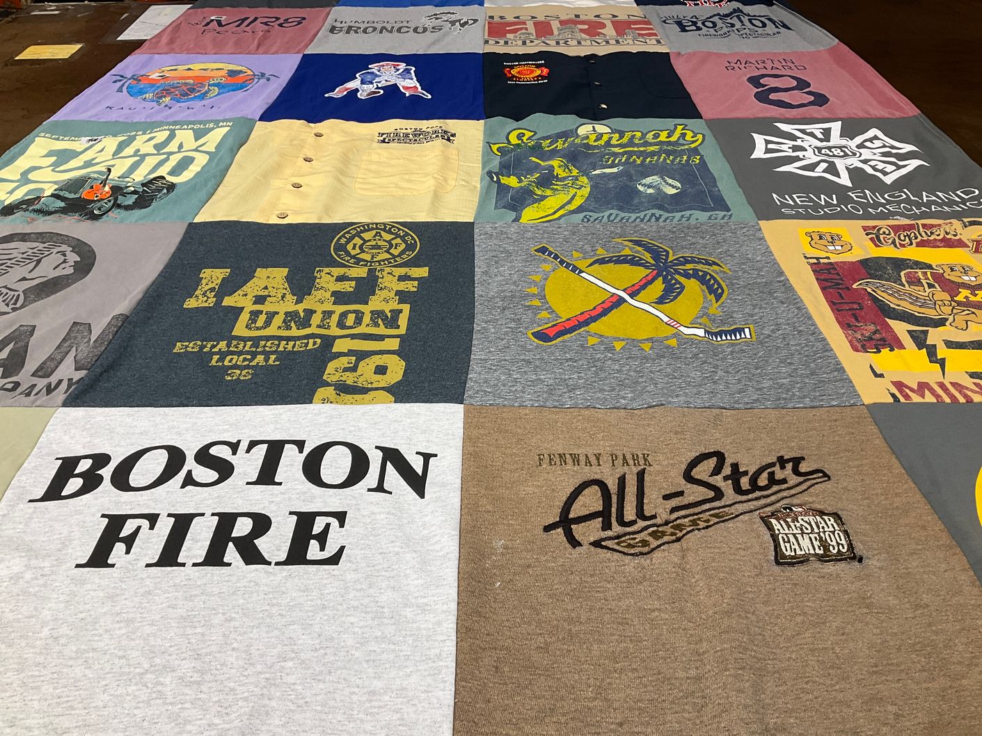 T-shirt quilt with firefighting, baseball themes by Stephen from MA