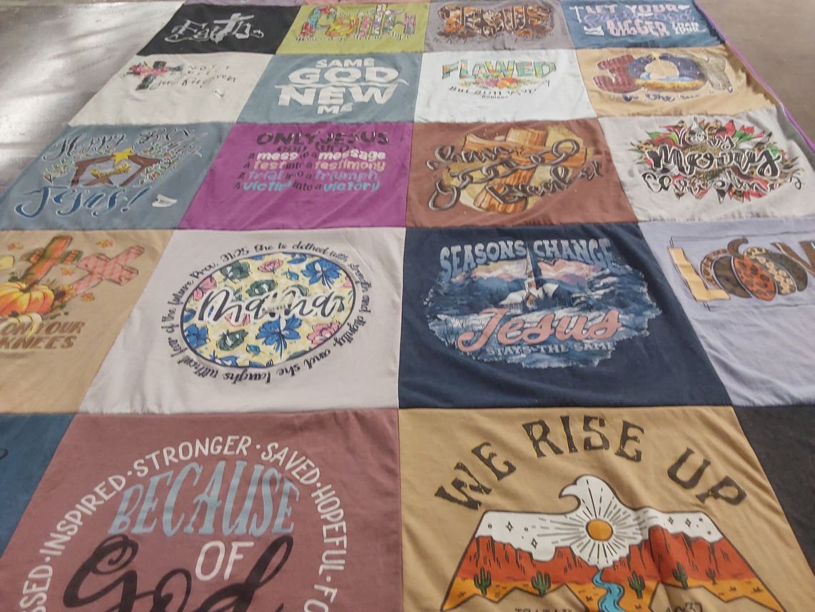 T-shirt quilt with faith, spirituality themes by Hope from VA