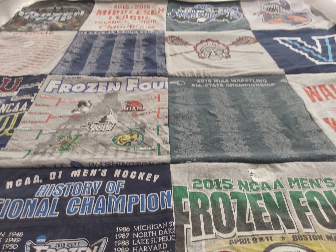 T-shirt quilt from villanova university, university of alaska by Laurel from MA