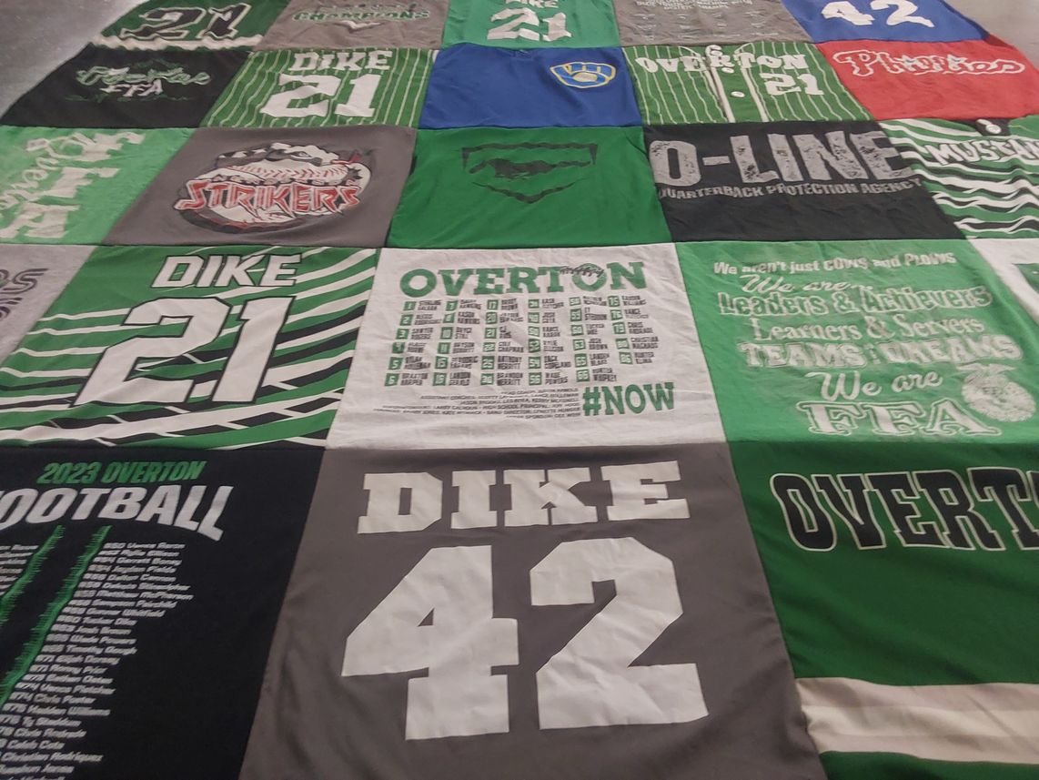 T-shirt quilt featuring overton high school football, dike high school football by Mary Leigh from TX