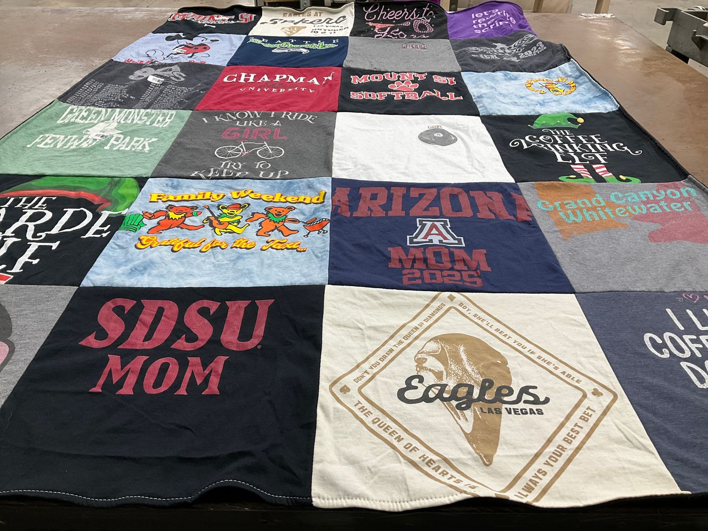 T-shirt quilt from san diego state university, arizona university by Karen from WA